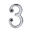 This is an image of a Heritage Brass - Numeral 3 Face Fix 76mm (3") Polished Chrome Finish, c1560-3-pc that is available to order from Trade Door Handles in Kendal.