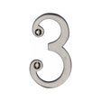 This is an image of a Heritage Brass - Numeral 3 Face Fix 76mm (3") Satin Nickel Finish, c1560-3-sn that is available to order from Trade Door Handles in Kendal.