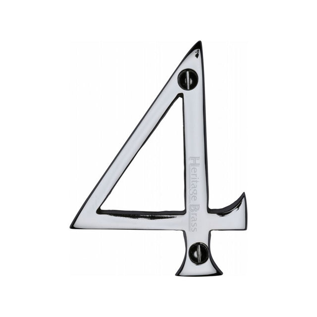 This is an image of a Heritage Brass - Numeral 4 Face Fix 76mm (3") Polished Chrome Finish, c1560-4-pc that is available to order from Trade Door Handles in Kendal.