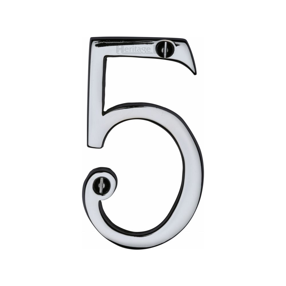 This is an image of a Heritage Brass - Numeral 5 Face Fix 76mm (3") Polished Chrome Finish, c1560-5-pc that is available to order from Trade Door Handles in Kendal.