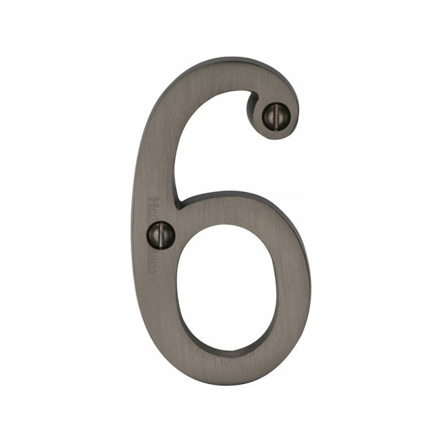 This is an image of a Heritage Brass - Numeral 6 Face Fix 76mm (3") Matt Bronze Finish, c1560-6-mb that is available to order from Trade Door Handles in Kendal.