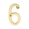 This is an image of a Heritage Brass - Numeral 6 Face Fix 76mm (3") Satin Brass Finish, c1560-6-sb that is available to order from Trade Door Handles in Kendal.