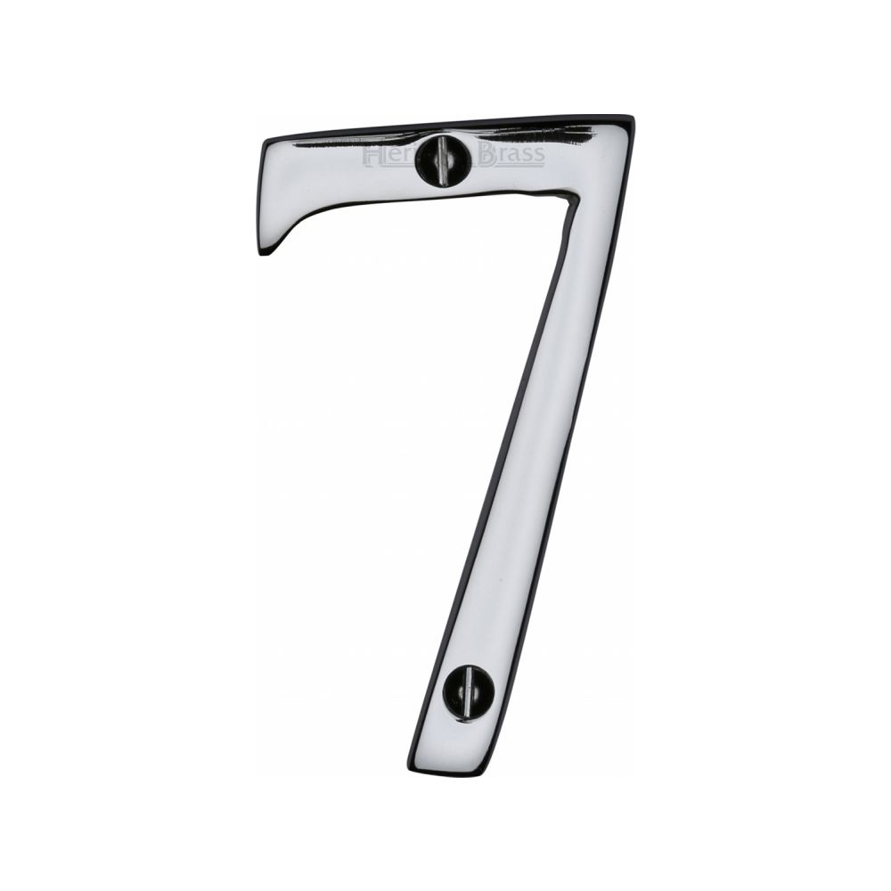 This is an image of a Heritage Brass - Numeral 7 Face Fix 76mm (3") Polished Chrome Finish, c1560-7-pc that is available to order from Trade Door Handles in Kendal.