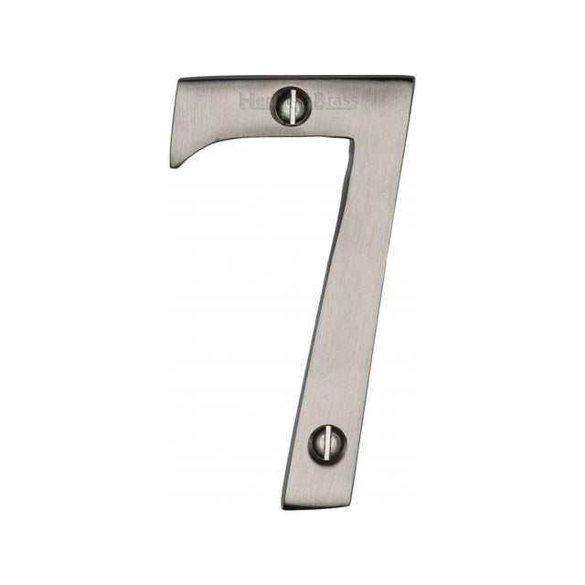 This is an image of a Heritage Brass - Numeral 7 Face Fix 76mm (3") Satin Nickel Finish, c1560-7-sn that is available to order from Trade Door Handles in Kendal.