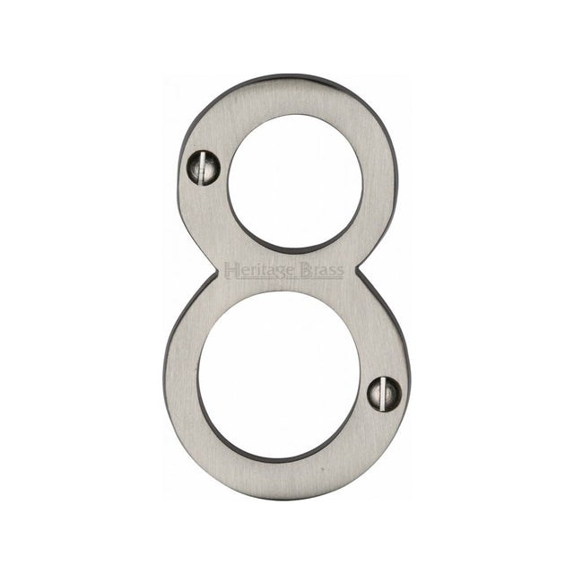 This is an image of a Heritage Brass - Numeral 8 Face Fix 76mm (3") Satin Nickel Finish, c1560-8-sn that is available to order from Trade Door Handles in Kendal.