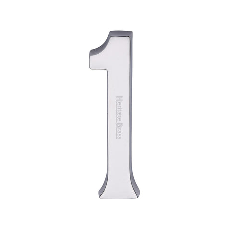 This is an image of a Heritage Brass - Numeral 1 Concealed Fix 76mm (3") Polished Chrome finish, c1564-1-pc that is available to order from Trade Door Handles in Kendal.