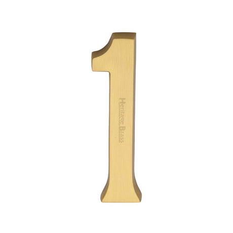 This is an image of a Heritage Brass - Numeral 1 Concealed Fix 76mm (3") Satin Brass finish, c1564-1-sb that is available to order from Trade Door Handles in Kendal.
