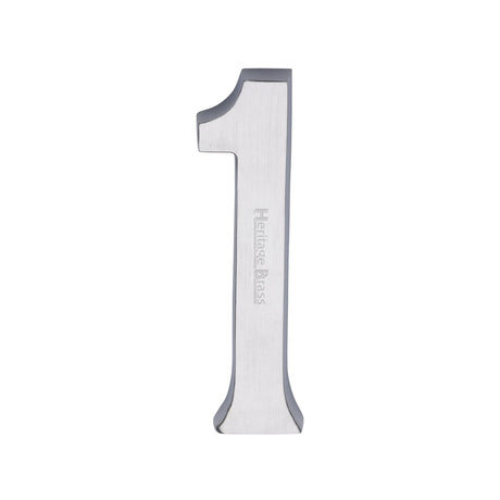 This is an image of a Heritage Brass - Numeral 1 Concealed Fix 76mm (3") Satin Chrome finish, c1564-1-sc that is available to order from Trade Door Handles in Kendal.