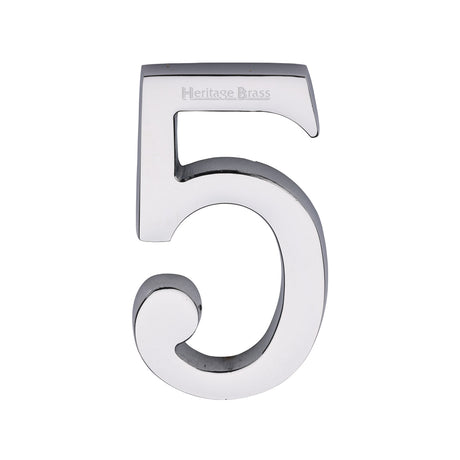 This is an image of a Heritage Brass - Numeral 5 Concealed Fix 76mm (3") Polished Chrome finish, c1564-5-pc that is available to order from Trade Door Handles in Kendal.