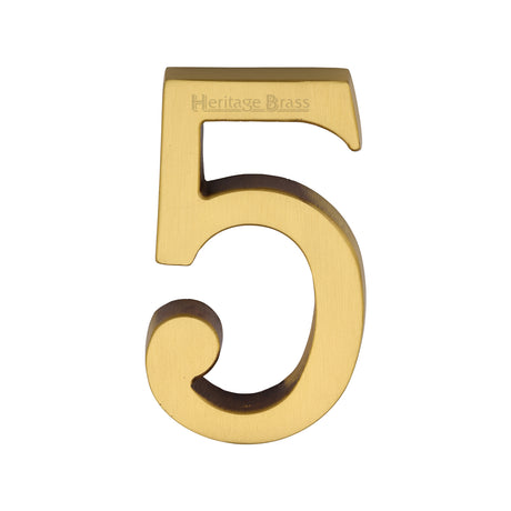 This is an image of a Heritage Brass - Numeral 5 Concealed Fix 76mm (3") Satin Brass finish, c1564-5-sb that is available to order from Trade Door Handles in Kendal.