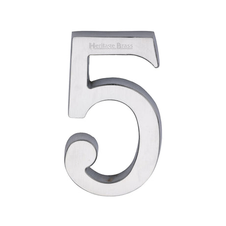 This is an image of a Heritage Brass - Numeral 5 Concealed Fix 76mm (3") Satin Chrome finish, c1564-5-sc that is available to order from Trade Door Handles in Kendal.