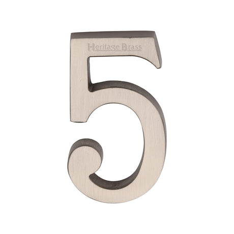 This is an image of a Heritage Brass - Numeral 5 Concealed Fix 76mm (3") Satin Nickel finish, c1564-5-sn that is available to order from Trade Door Handles in Kendal.