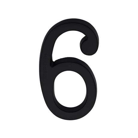 This is an image of a Heritage Brass - Numeral 6 Concealed Fix 76mm (3") Matt Black, c1564-6-bkmt that is available to order from Trade Door Handles in Kendal.