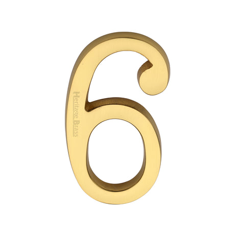 This is an image of a Heritage Brass - Numeral 6 Concealed Fix 76mm (3") Polished Brass finish, c1564-6-pb that is available to order from Trade Door Handles in Kendal.