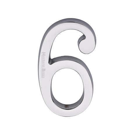 This is an image of a Heritage Brass - Numeral 6 Concealed Fix 76mm (3") Polished Chrome finish, c1564-6-pc that is available to order from Trade Door Handles in Kendal.