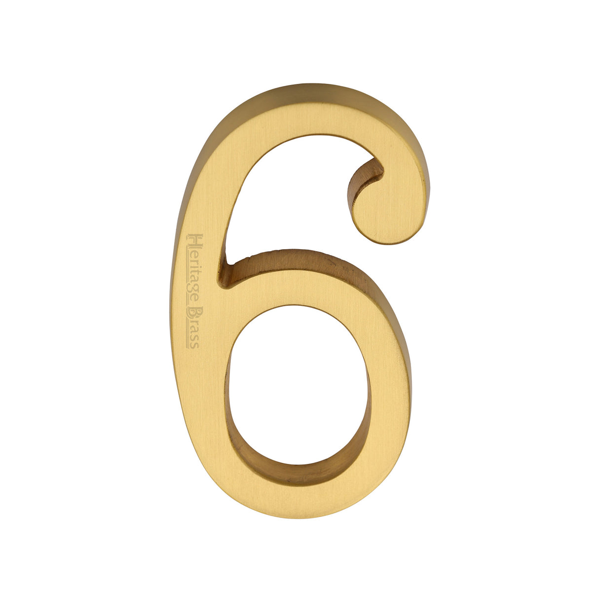 This is an image of a Heritage Brass - Numeral 6 Concealed Fix 76mm (3") Satin Brass finish, c1564-6-sb that is available to order from Trade Door Handles in Kendal.