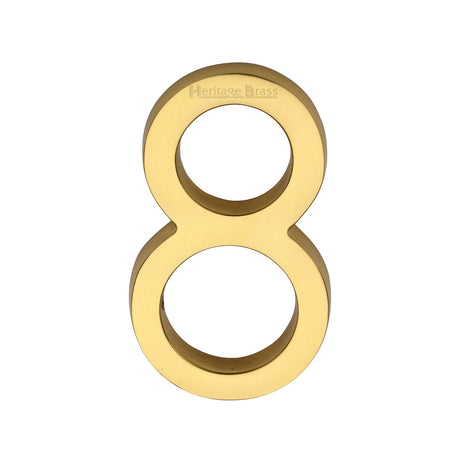 This is an image of a Heritage Brass - Numeral 8 Concealed Fix 76mm (3") Polished Brass finish, c1564-8-pb that is available to order from Trade Door Handles in Kendal.