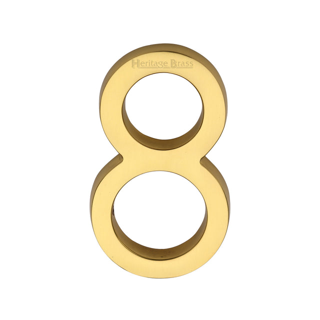 This is an image of a Heritage Brass - Numeral 8 Concealed Fix 76mm (3") Polished Brass finish, c1564-8-pb that is available to order from Trade Door Handles in Kendal.