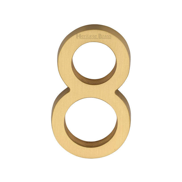 This is an image of a Heritage Brass - Numeral 8 Concealed Fix 76mm (3") Satin Brass finish, c1564-8-sb that is available to order from Trade Door Handles in Kendal.