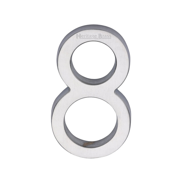 This is an image of a Heritage Brass - Numeral 8 Concealed Fix 76mm (3") Satin Chrome finish, c1564-8-sc that is available to order from Trade Door Handles in Kendal.