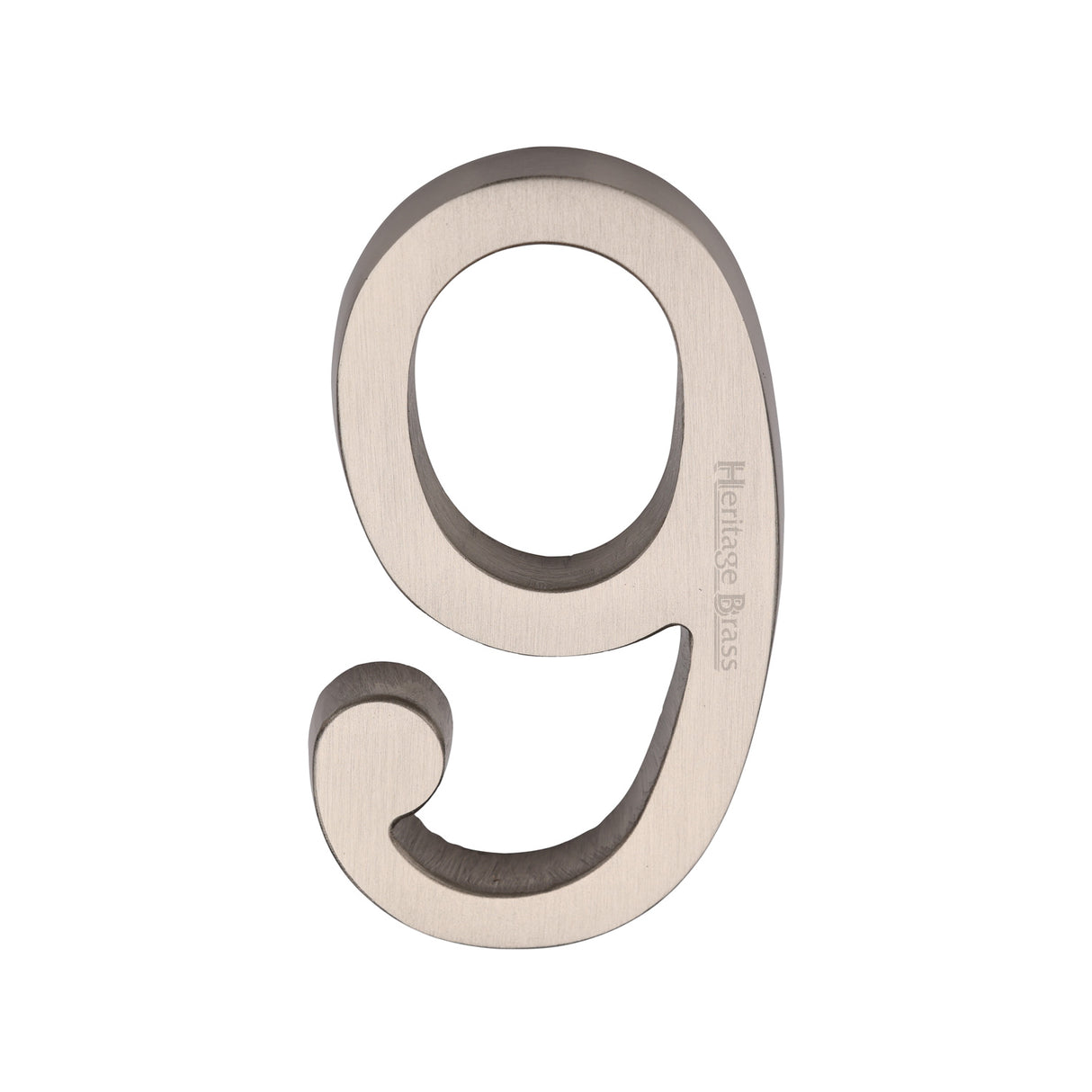 This is an image of a Heritage Brass - Numeral 9 Concealed Fix 76mm (3) Satin Nickel finish, c1564-9-sn that is available to order from Trade Door Handles in Kendal.