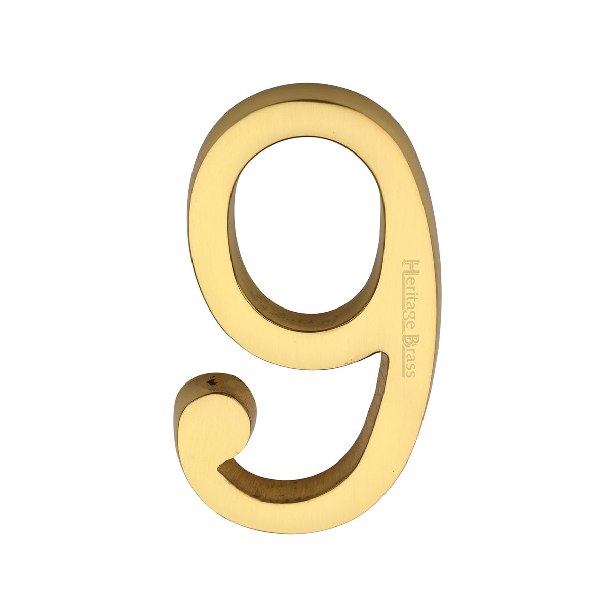 This is an image of a Heritage Brass - Numeral 9 Concealed Fix 76mm (3) Unlacquered Brass Finish, c1564-9-ulb that is available to order from Trade Door Handles in Kendal.