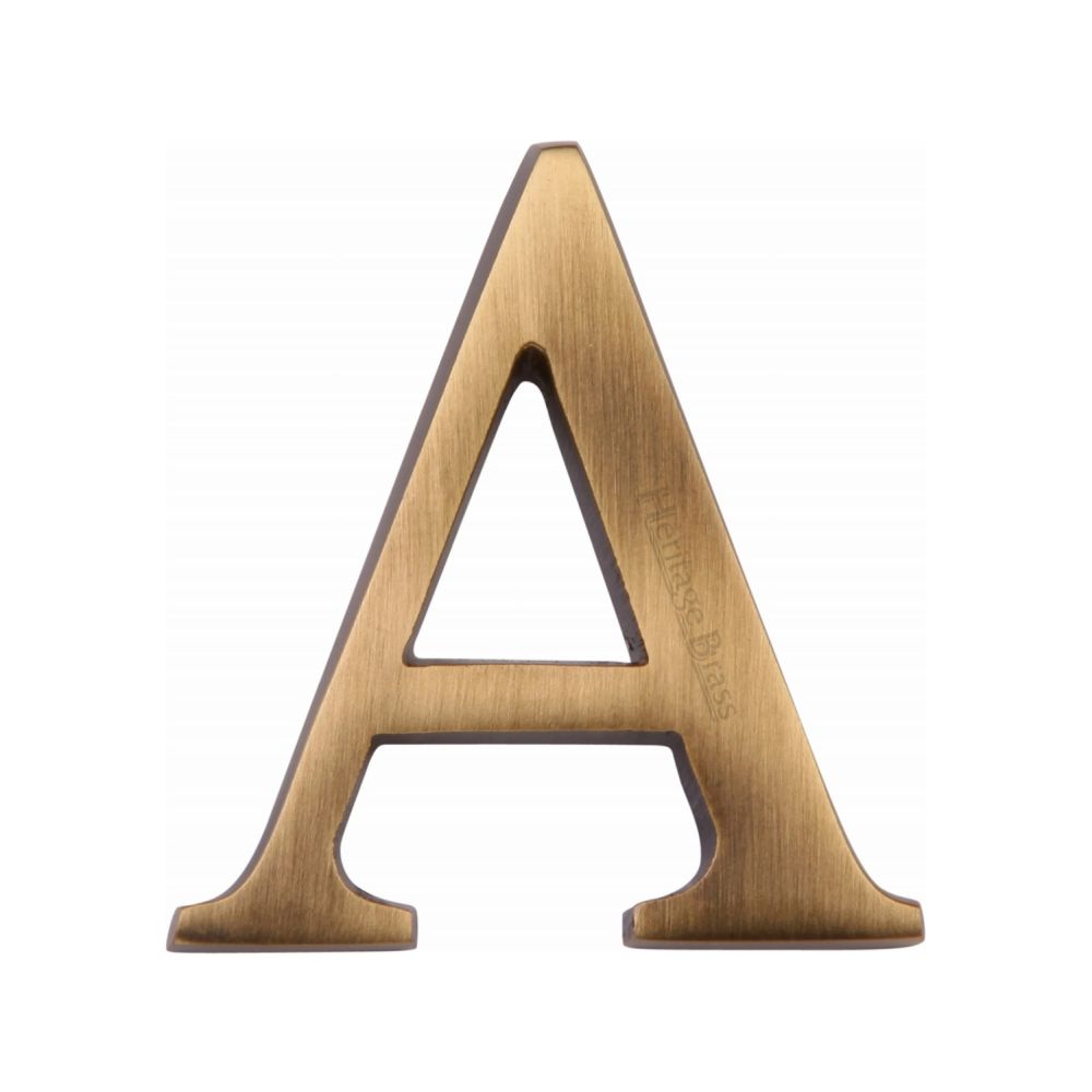 High quality image of Heritage Brass - Alphabet A Pin Fix 51mm (2") Antique Brass Finish | Sku. c1565-2-a-at | Trade Door Handles, Kendal.