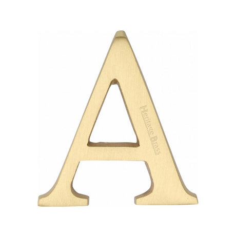 This is an image of a Heritage Brass - Alphabet A Pin Fix 51mm (2") Satin Brass Finish, c1565-2-a-sb that is available to order from Trade Door Handles in Kendal.