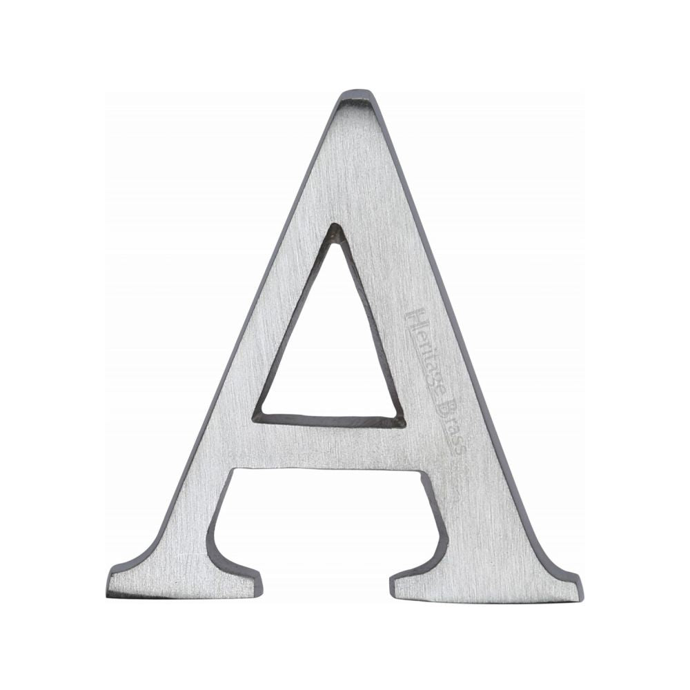 This is an image of a Heritage Brass - Alphabet A Pin Fix 51mm (2") Satin Chrome Finish, c1565-2-a-sc that is available to order from Trade Door Handles in Kendal.