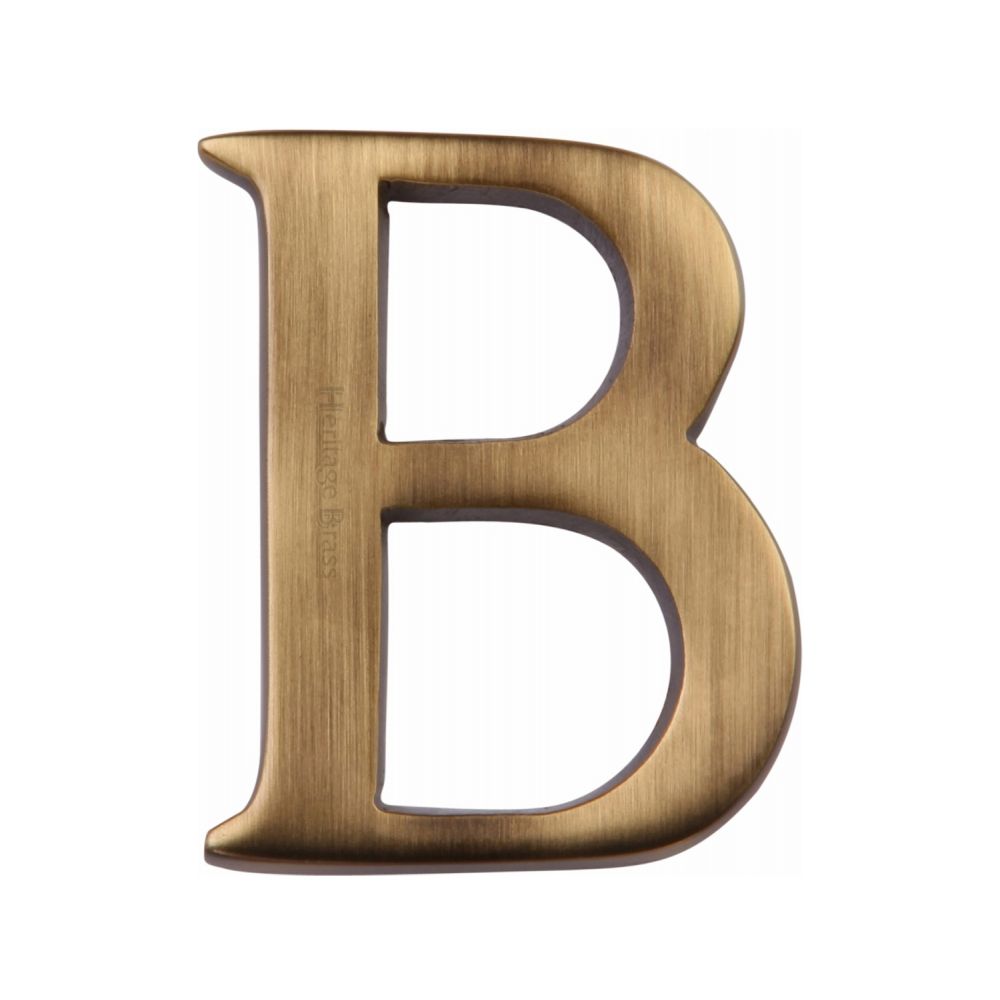 This is an image of a Heritage Brass - Alphabet B Pin Fix 51mm (2") Antique Brass Finish, c1565-2-b-at that is available to order from Trade Door Handles in Kendal.