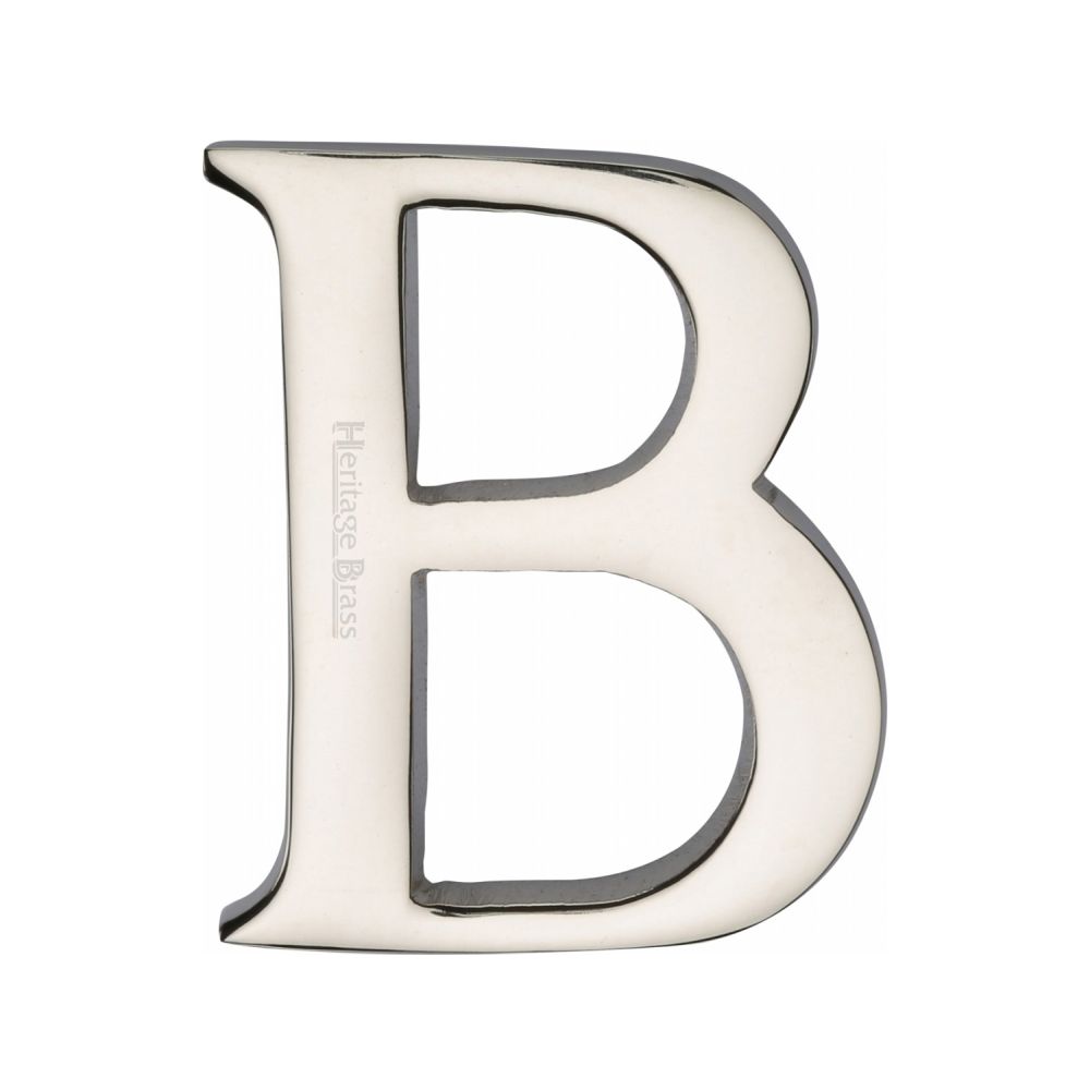 This is an image of a Heritage Brass - Alphabet B Pin Fix 51mm (2") Polished Nickel Finish, c1565-2-b-pnf that is available to order from Trade Door Handles in Kendal.