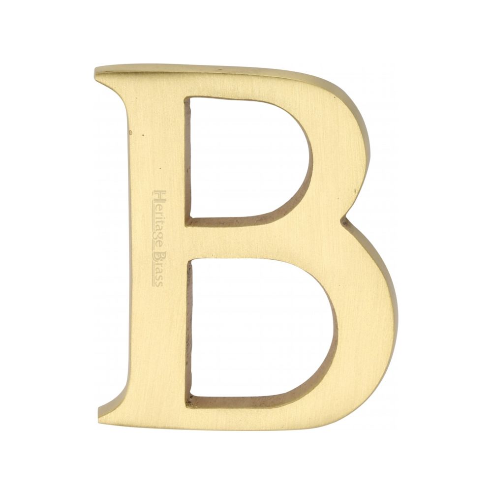 This is an image of a Heritage Brass - Alphabet B Pin Fix 51mm (2") Satin Brass Finish, c1565-2-b-sb that is available to order from Trade Door Handles in Kendal.