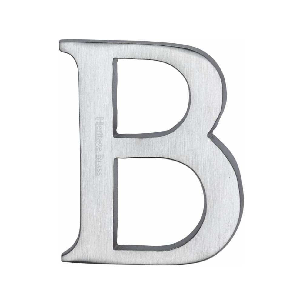 This is an image of a Heritage Brass - Alphabet B Pin Fix 51mm (2") Satin Chrome Finish, c1565-2-b-sc that is available to order from Trade Door Handles in Kendal.