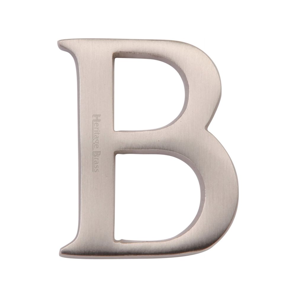 This is an image of a Heritage Brass - Alphabet B Pin Fix 51mm (2") Satin Nickel Finish, c1565-2-b-sn that is available to order from Trade Door Handles in Kendal.