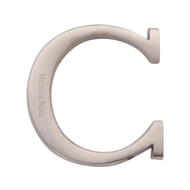 This is an image of a Heritage Brass - Alphabet C Pin Fix 51mm (2") Satin Nickel Finish, c1565-2-c-sn that is available to order from Trade Door Handles in Kendal.