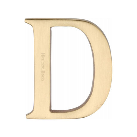 This is an image of a Heritage Brass - Alphabet D Pin Fix 51mm (2") Satin Brass Finish, c1565-2-d-sb that is available to order from Trade Door Handles in Kendal.