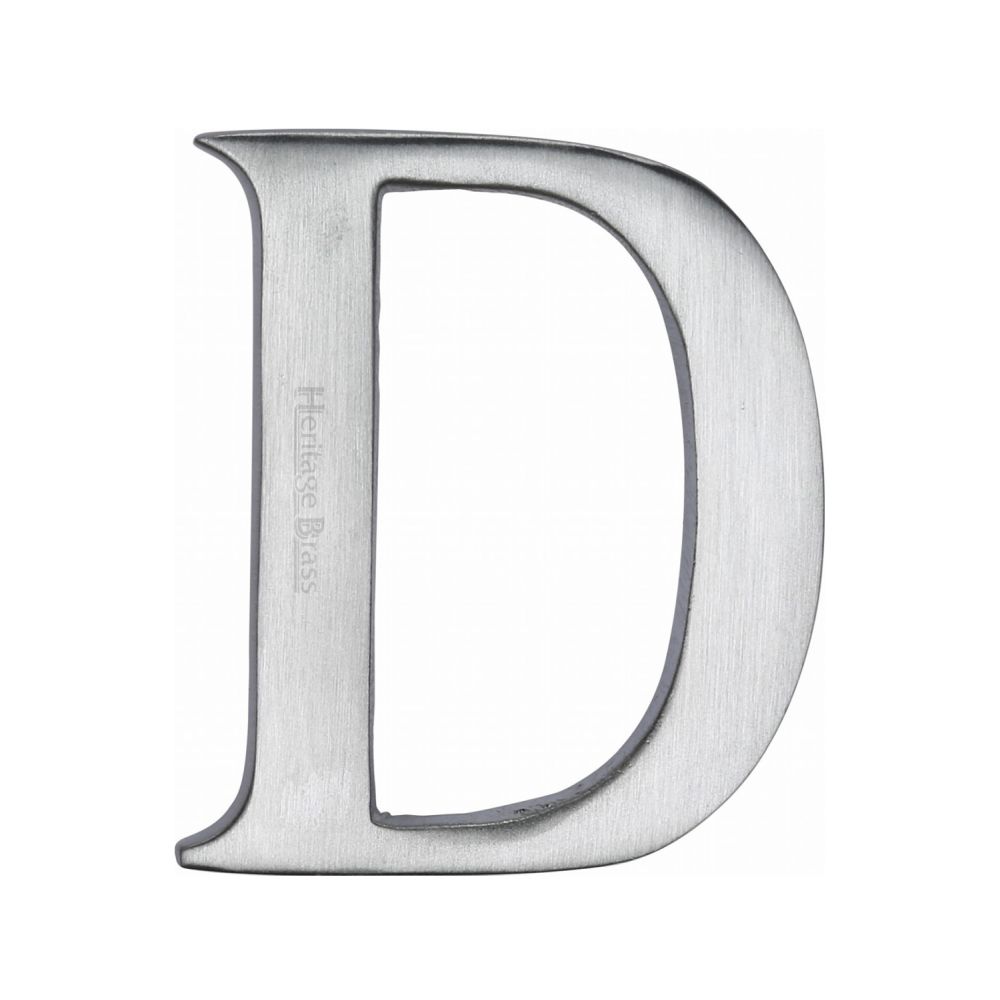 This is an image of a Heritage Brass - Alphabet D Pin Fix 51mm (2") Satin Chrome Finish, c1565-2-d-sc that is available to order from Trade Door Handles in Kendal.