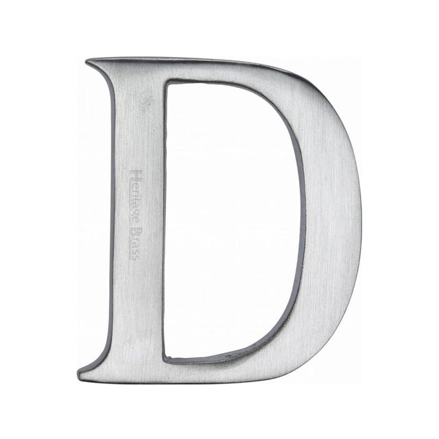 This is an image of a Heritage Brass - Alphabet D Pin Fix 51mm (2") Satin Chrome Finish, c1565-2-d-sc that is available to order from Trade Door Handles in Kendal.