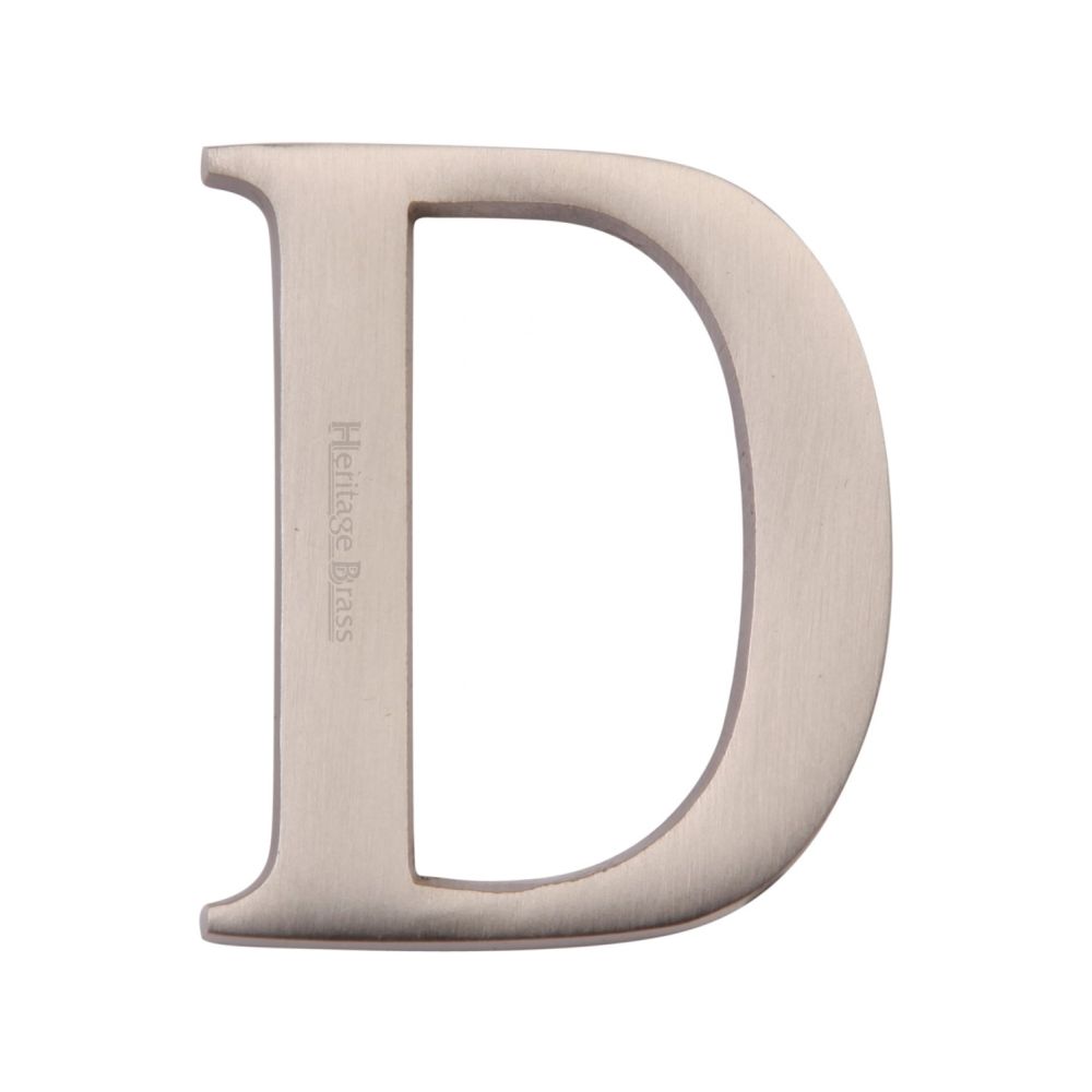 This is an image of a Heritage Brass - Alphabet D Pin Fix 51mm (2") Satin Nickel Finish, c1565-2-d-sn that is available to order from Trade Door Handles in Kendal.