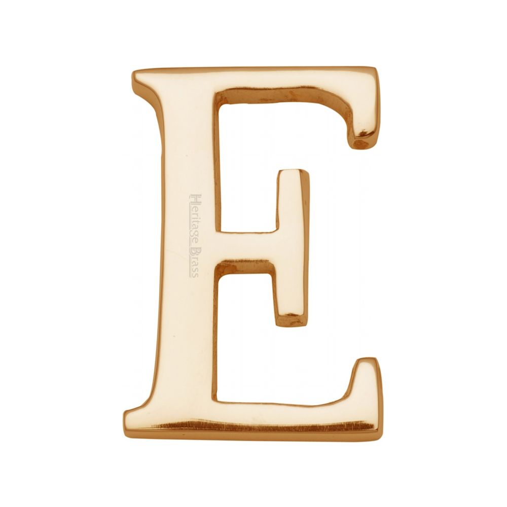 This is an image of a Heritage Brass - Alphabet E Pin Fix 51mm (2") Polished Brass Finish, c1565-2-e-pb that is available to order from Trade Door Handles in Kendal.