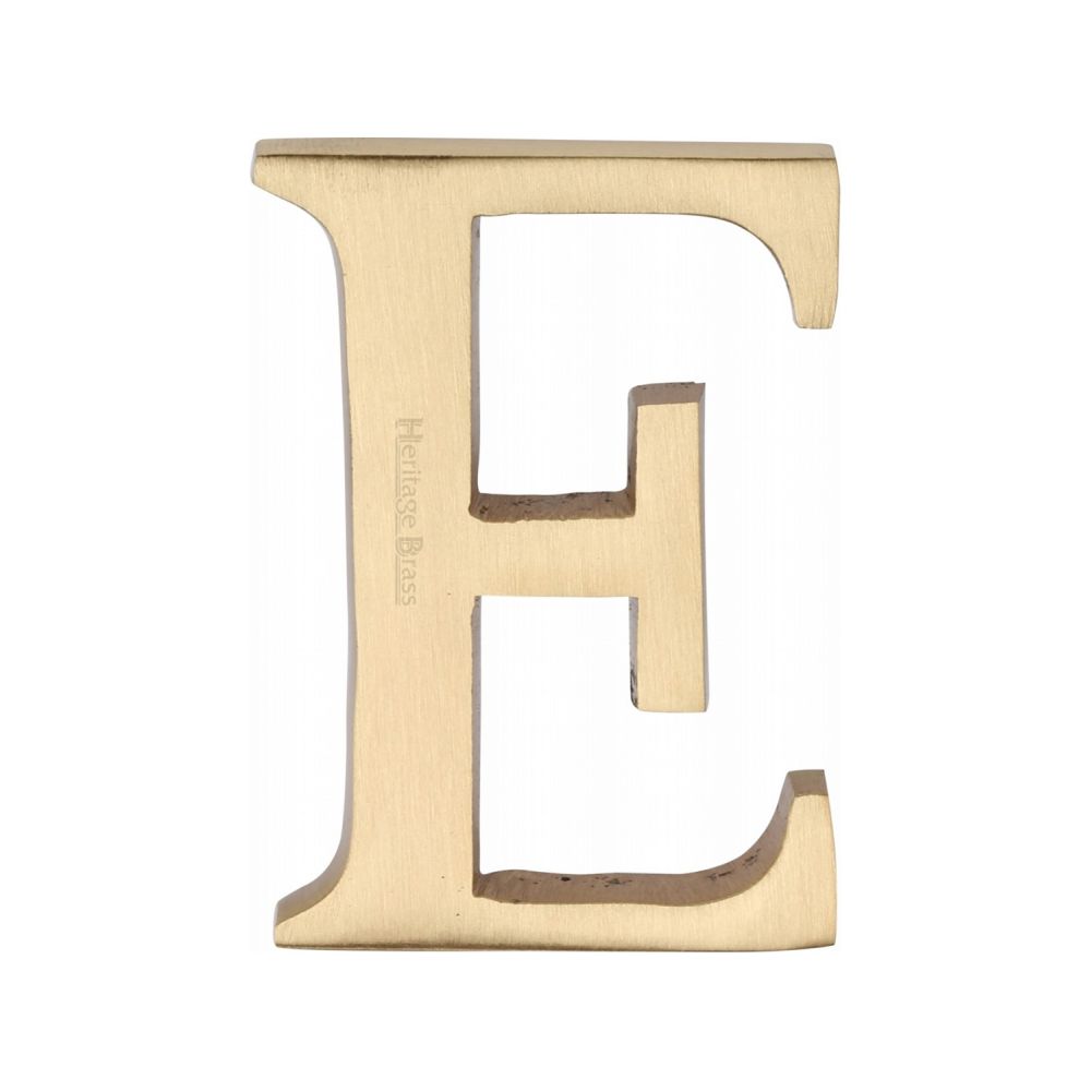 This is an image of a Heritage Brass - Alphabet E Pin Fix 51mm (2") Satin Brass Finish, c1565-2-e-sb that is available to order from Trade Door Handles in Kendal.