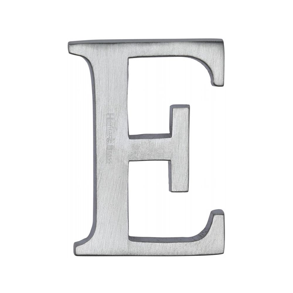 This is an image of a Heritage Brass - Alphabet E Pin Fix 51mm (2") Satin Chrome Finish, c1565-2-e-sc that is available to order from Trade Door Handles in Kendal.