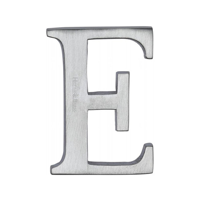 This is an image of a Heritage Brass - Alphabet E Pin Fix 51mm (2") Satin Chrome Finish, c1565-2-e-sc that is available to order from Trade Door Handles in Kendal.