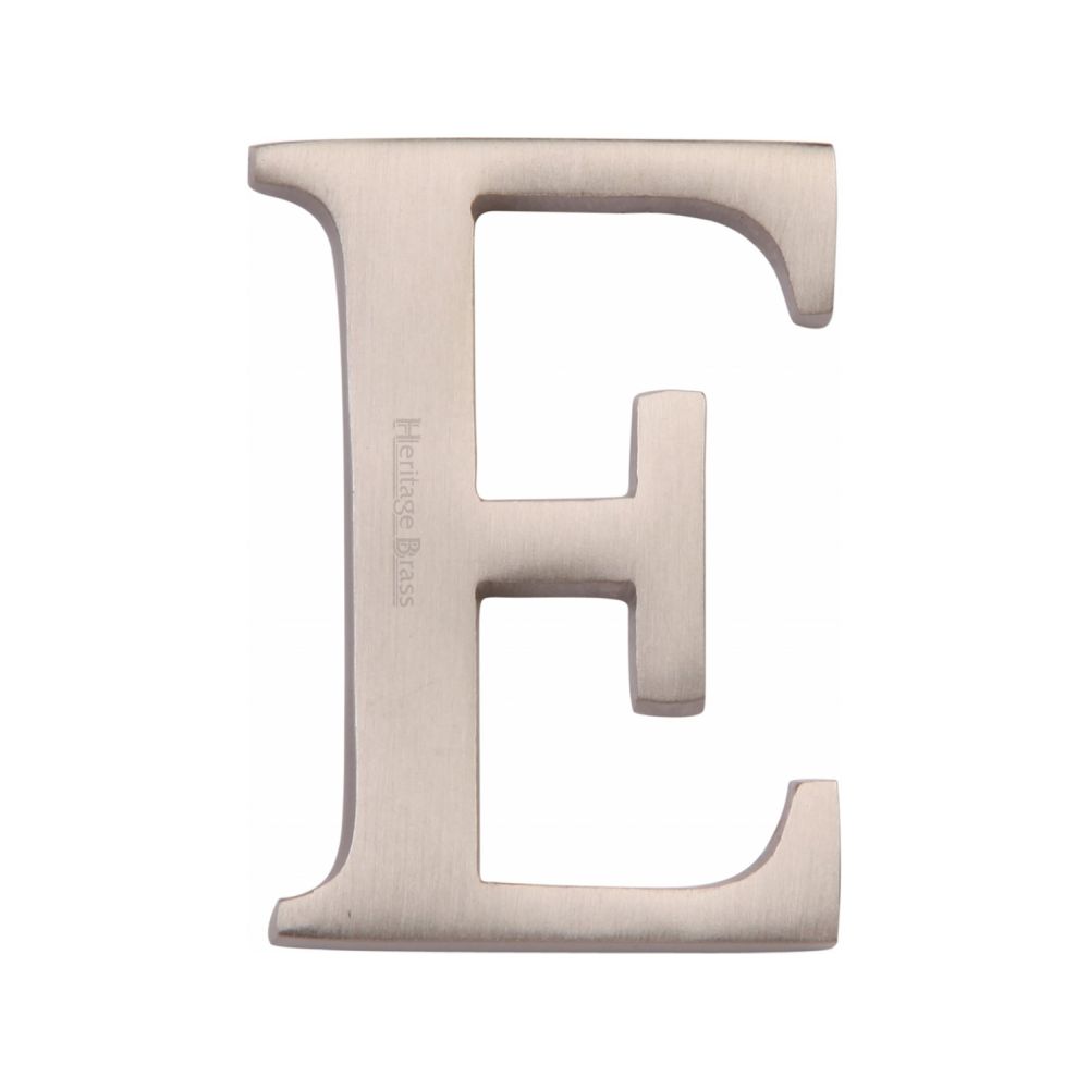 This is an image of a Heritage Brass - Alphabet E Pin Fix 51mm (2") Satin Nickel Finish, c1565-2-e-sn that is available to order from Trade Door Handles in Kendal.