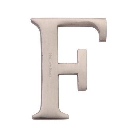 This is an image of a Heritage Brass - Alphabet F Pin Fix 51mm (2") Satin Nickel Finish, c1565-2-f-sn that is available to order from Trade Door Handles in Kendal.