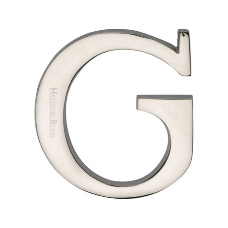 This is an image of a Heritage Brass - Alphabet G Pin Fix 51mm (2") Polished Nickel Finish, c1565-2-g-pnf that is available to order from Trade Door Handles in Kendal.