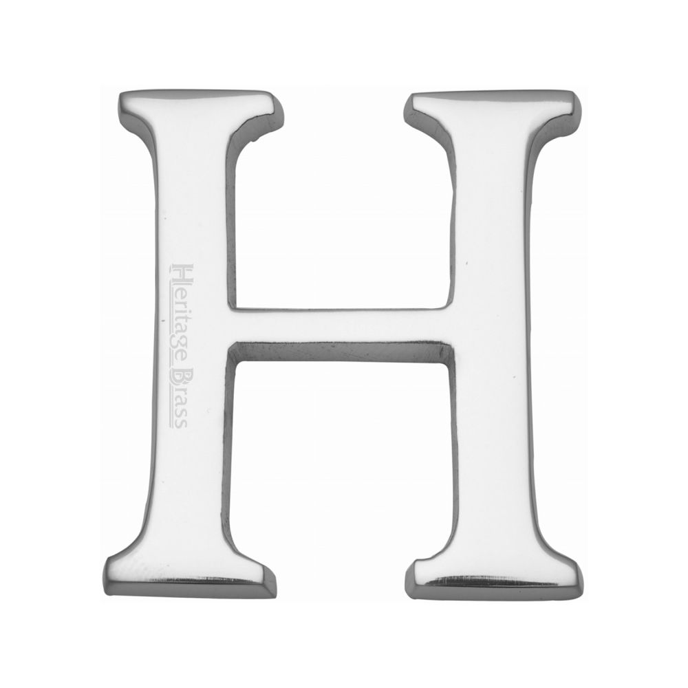 This is an image of a Heritage Brass - Alphabet H Pin Fix 51mm (2") Polished Chrome Finish, c1565-2-h-pc that is available to order from Trade Door Handles in Kendal.