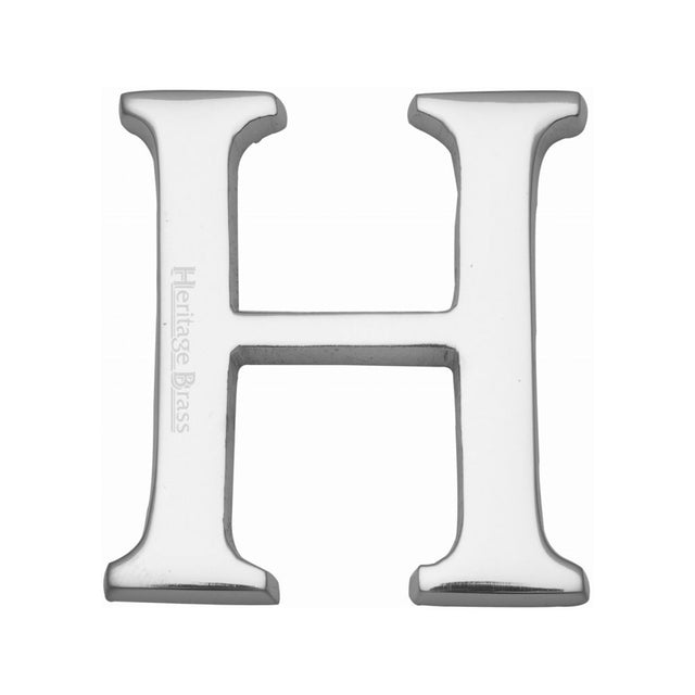 This is an image of a Heritage Brass - Alphabet H Pin Fix 51mm (2") Polished Chrome Finish, c1565-2-h-pc that is available to order from Trade Door Handles in Kendal.