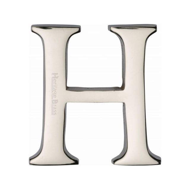 This is an image of a Heritage Brass - Alphabet H Pin Fix 51mm (2") Polished Nickel Finish, c1565-2-h-pnf that is available to order from Trade Door Handles in Kendal.