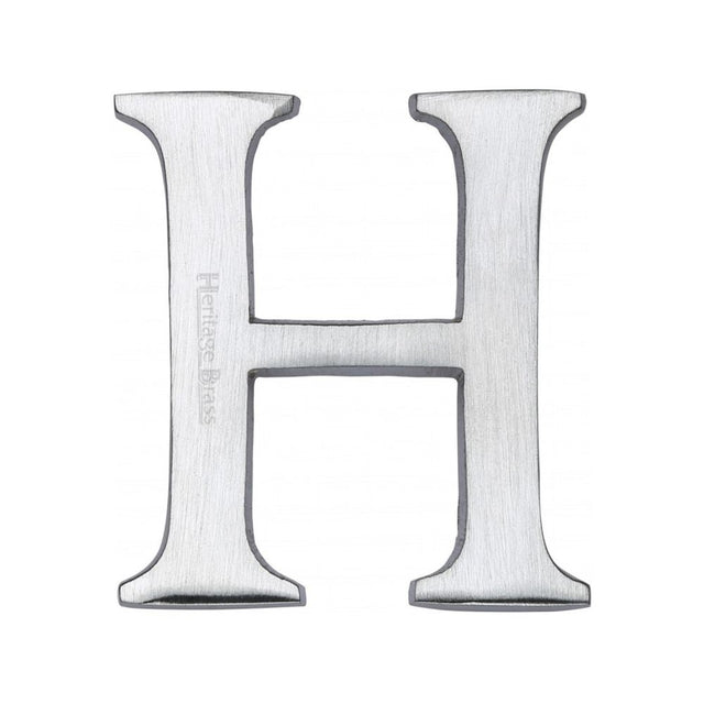 This is an image of a Heritage Brass - Alphabet H Pin Fix 51mm (2") Satin Chrome Finish, c1565-2-h-sc that is available to order from Trade Door Handles in Kendal.